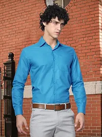 Reliable Blue Cotton Solid Long Sleeves Formal Shirt For Men-thumb2