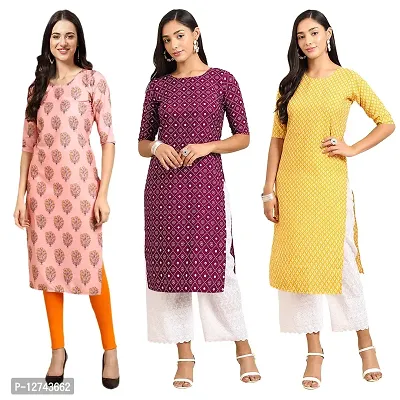 Stylish Crepe Digital Printed Straight Kurti For Women Pack of 3