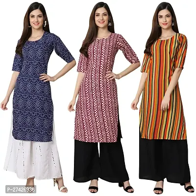 Stylish Multicoloured Crepe Stitched Kurta For Women Pack of 3-thumb0