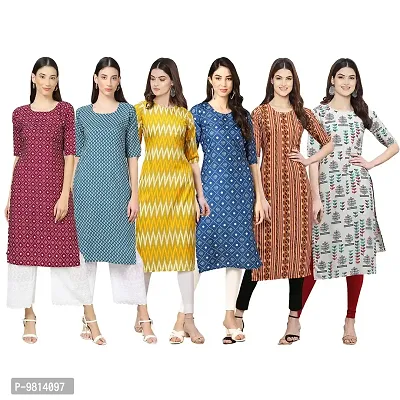 Women Crepe Digital Printed Straight Kurti  Pack of 6-thumb0