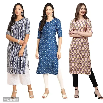 Elite Crepe Printed Straight Stitched Kurta For Women- Pack Of 3