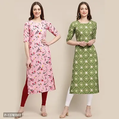 Stylish Crepe Printed Straight Kurta For Women- Pack Of 2-thumb0