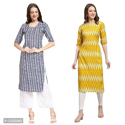 Straight Multicoloured Printed Crepe Kurta Pack Of 2-thumb0