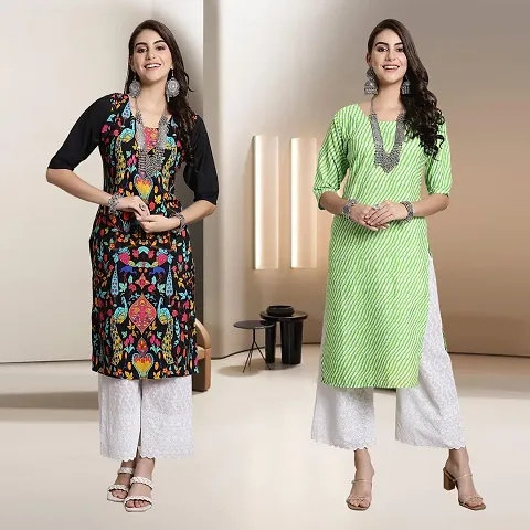 Fancy Multicoloured Crepe A-Line Kurti - Pack Of 2