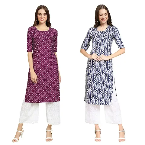 Pack Of 2- Crepe Printed Straight Kurtis