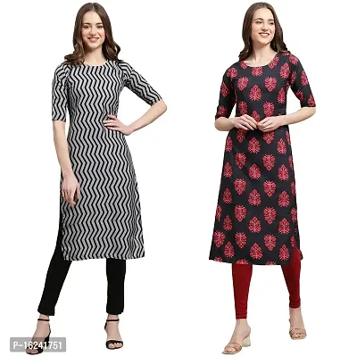 Stylish Straight Multicoloured Printed Crepe Kurta For Women Combo Pack Of 2-thumb0