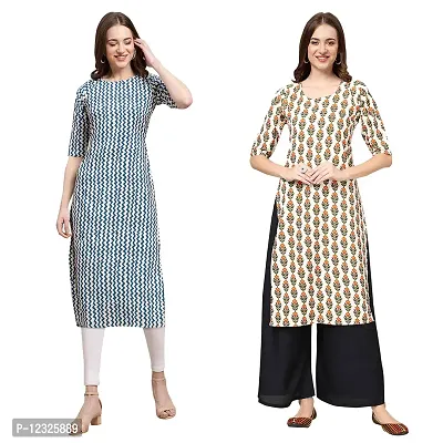 Straight Multicoloured Printed Crepe Kurta Pack Of 2