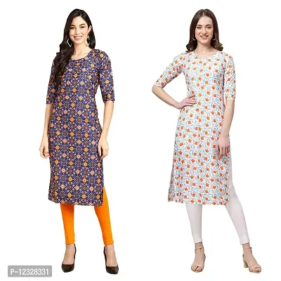 Straight Multicoloured Printed Crepe Kurta Pack Of 2