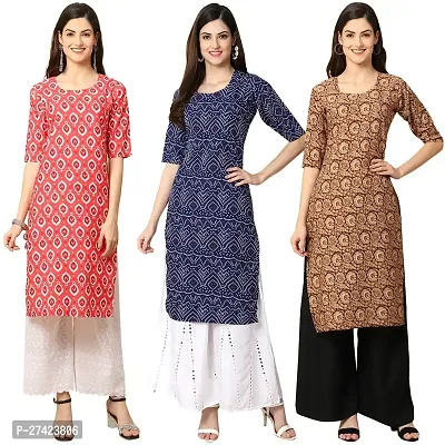 Stylish Multicoloured Crepe Stitched Kurta For Women Pack of 3