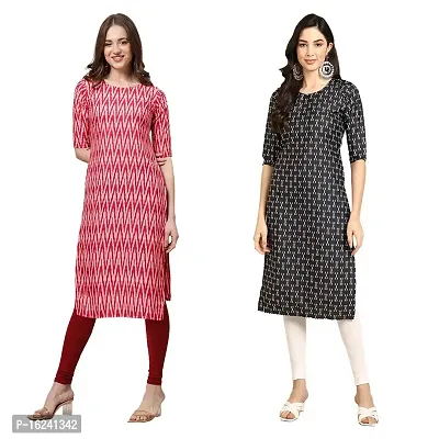 Stylish Straight Multicoloured Printed Crepe Kurta For Women Combo Pack Of 2