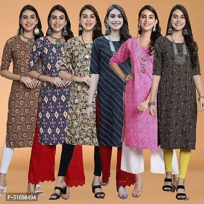 Fancy Crepe Printed Kurtas For Women Pack Of 6-thumb0