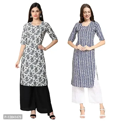 Stylish Digital Printed Woman Crepe Multicolored Kurtis Pack of 2-thumb0