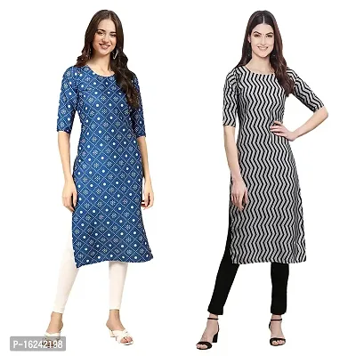 Stylish Straight Multicoloured Printed Crepe Kurta For Women Combo Pack Of 2-thumb0