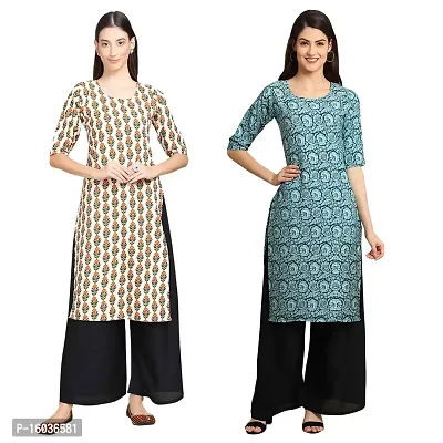 Stylish Straight Printed Crepe Kurta For Women -Pack Of 2