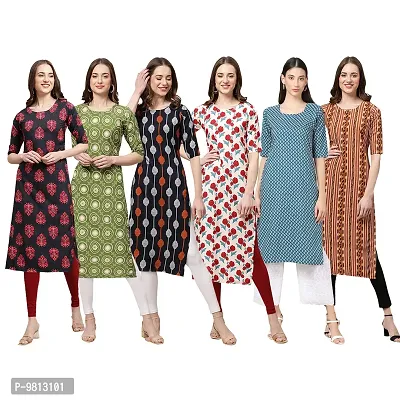 Women Crepe Digital Printed Straight Kurti  Pack of 6-thumb0