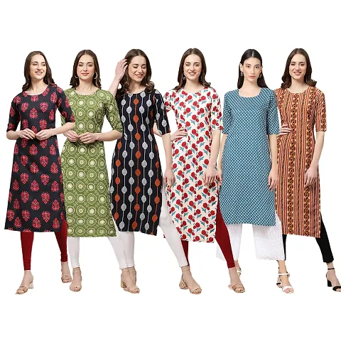 Women Crepe Digital Straight Kurti Pack of