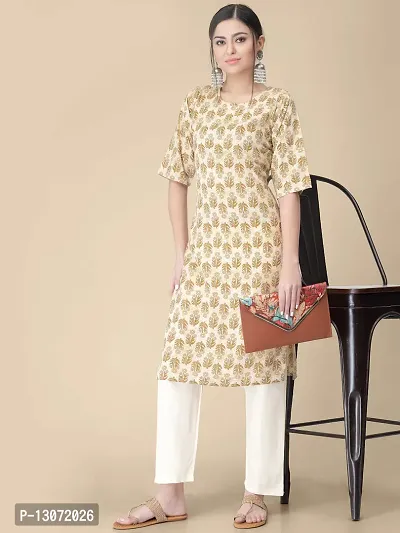 Straight Orange Printed Crepe Kurta-thumb5