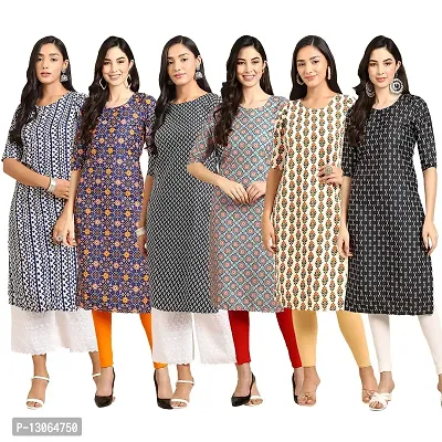 Trendy Crepe Digital Printed Straight Kurta For Women ( Pack Of 6 )