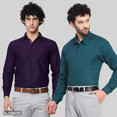 Elegant Cotton Multicoloured Long Sleeves Formal Shirt For Men- Pack Of 2