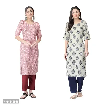 Attarctive Crepe Printed Straight Kurti Combo For Women Pack Of 2