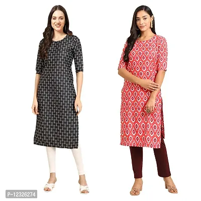 Straight Multicoloured Printed Crepe Kurta Pack Of 2