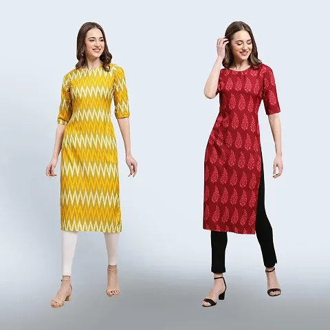 Stylish Crepe Printed Straight Kurta Combo of 2