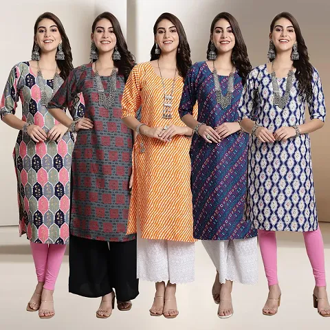 Fancy Straight Crepe Kurti - Pack Of 5