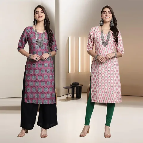 Fancy Multicoloured Crepe A-Line Kurti - Pack Of 2