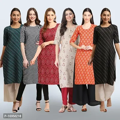 Women Stylish Crepe Printed Straight Kurta Combo