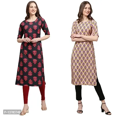 Stylish Crepe Printed Straight Kurta For Women- Pack Of 2