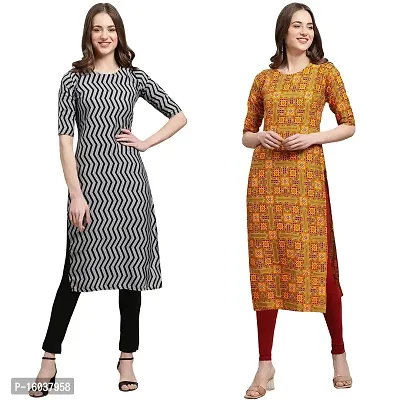 Stylish Crepe Printed Straight Kurta For Women-Pack Of 2-thumb0