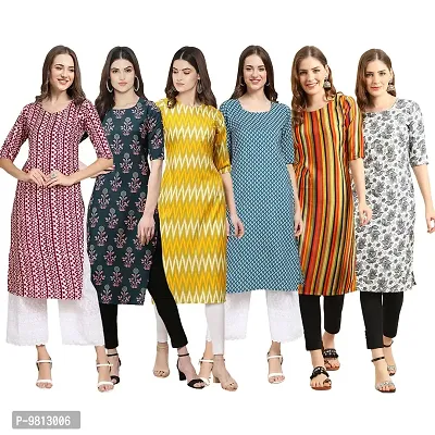 Women Crepe Digital Printed Straight Kurti  Pack of 6-thumb0