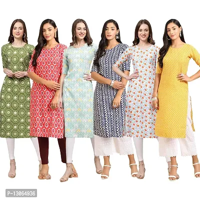 Trendy Crepe Digital Printed Straight Kurta For Women ( Pack Of 6 )-thumb0