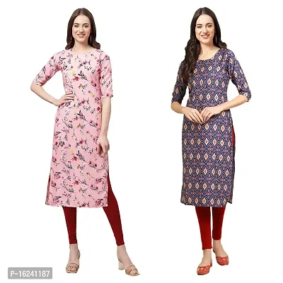 Stylish Straight Multicoloured Printed Crepe Kurta For Women Combo Pack Of 2-thumb0