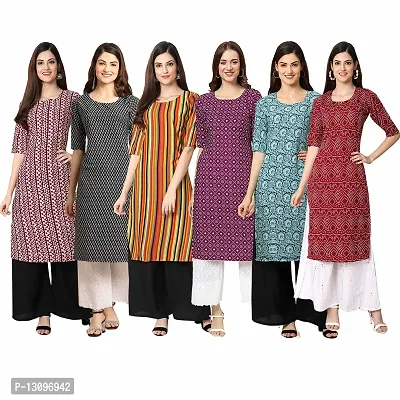 Women Crepe Digital Printed Straight Kurti  Pack of 6-thumb0