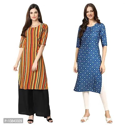 Alluring Crepe Printed Straight Kurta For Women- Pack Of 2