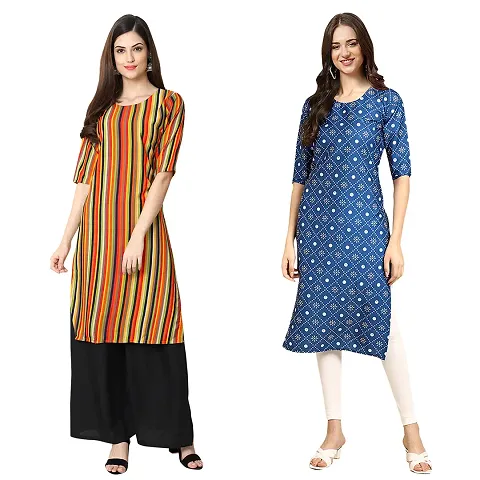 Pack Of 2-Crepe Printed Straight Kurta