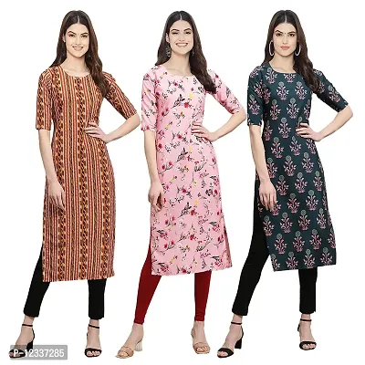 Elite Crepe Printed Straight Stitched Kurta For Women- Pack Of 3-thumb0