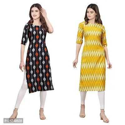 Stylish Straight Multicoloured Printed Crepe Kurta For Women Combo Pack Of 2