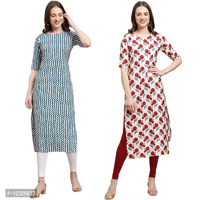 Straight Multicoloured Printed Crepe Kurta Pack Of 2