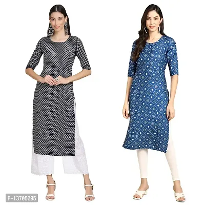 Stylish Crepe Printed Straight Kurta For Women- Pack Of 2-thumb0