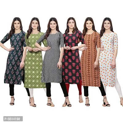 Women Crepe Digital Printed Straight Kurti  Pack of 6-thumb0