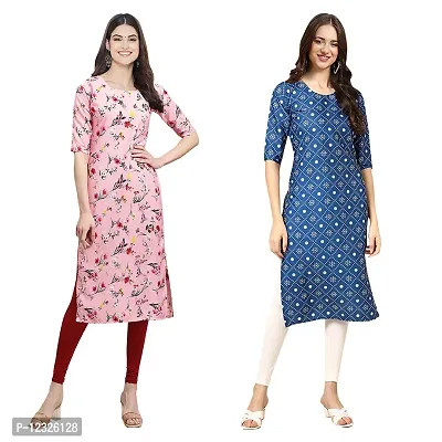 Straight Multicoloured Printed Crepe Kurta Pack Of 2