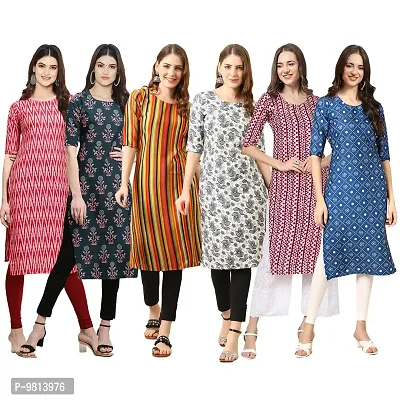 Women Crepe Digital Printed Straight Kurti  Pack of 6-thumb0