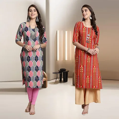 Fancy Straight Crepe Kurti - Pack Of 2