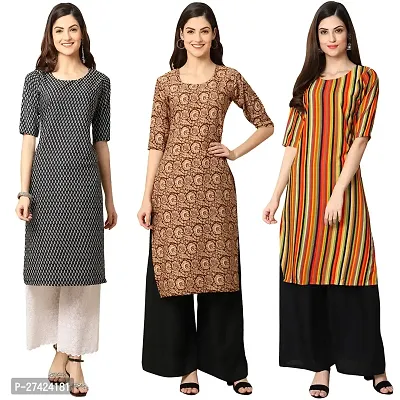 Stylish Multicoloured Crepe Stitched Kurta For Women Pack of 3-thumb0