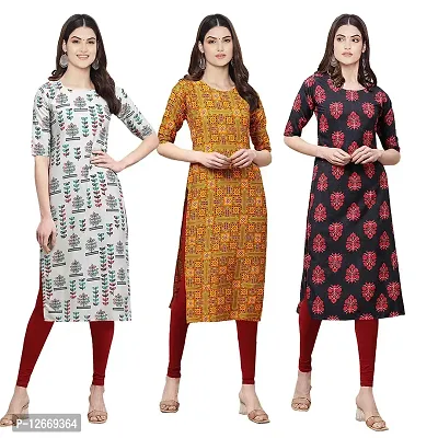 Women Crepe Digital Printed Straight Kurti  Pack of 3