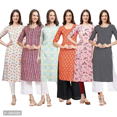 Women Crepe Digital Printed Straight Kurti Pack of 6-thumb0