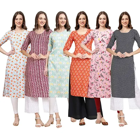 Women Crepe Digital Straight Kurti Pack of