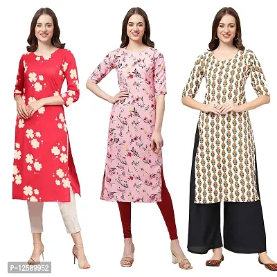 Women Crepe Digital Printed Straight Kurti  Pack of 3-thumb0